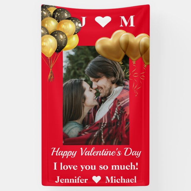 Happy Valentine's Day Custom Photo Monogram Name Banner (Vertical)
