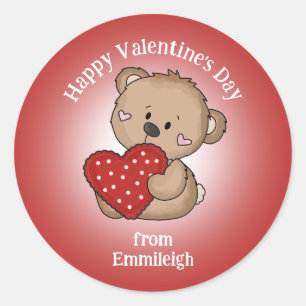 Happy Valentine's Day Cute Bear Heart Gift Bag Classic Round Sticker