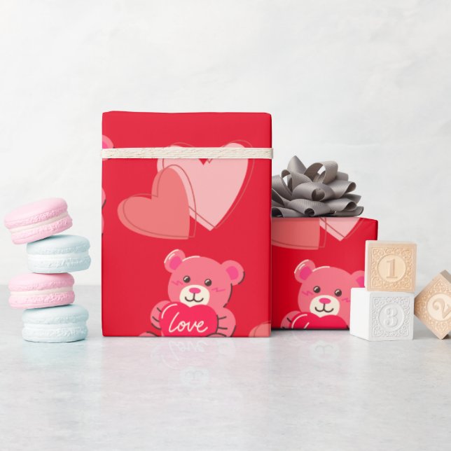 Happy Valentine's day cute bear  Wrapping Paper (Baby Shower)