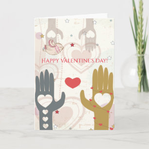 Happy Valentine's Day Cute Bird Helping Hands Holiday Card
