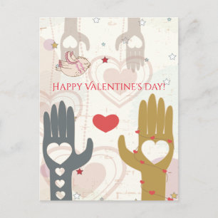 Happy Valentine's Day Cute Bird Helping Hands Holiday Postcard