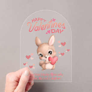 happy valentines day,cute bunny inlove red script  acrylic invitations