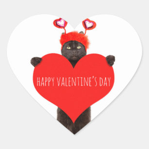 Happy Valentine's Day Cute Cat Holding Heart Humou Heart Sticker