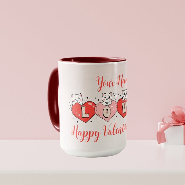 Happy Valentine's Day, Cute Cats With Hearts Mug (Creator Uploaded)