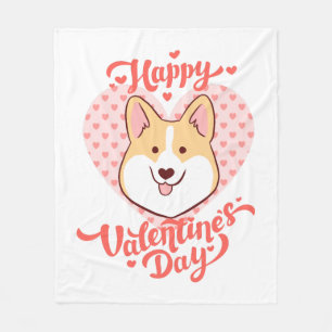 Happy Valentines Day Cute Corgi Dog Fleece Blanket