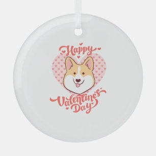 Happy Valentines Day Cute Corgi Dog Glass Tree Decoration