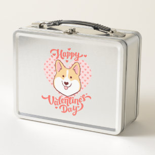 Happy Valentines Day Cute Corgi Dog Metal Lunch Box