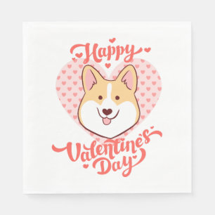 Happy Valentines Day Cute Corgi Dog Napkin