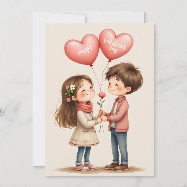 Happy Valentine's Day Cute Couple Holiday Card (Front)