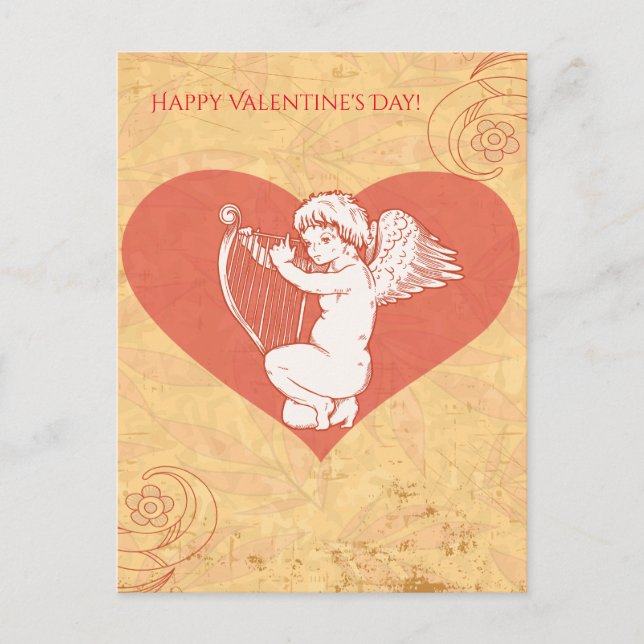 Happy Valentine's Day Cute Cupid Cherub Heart Holiday Postcard (Front)