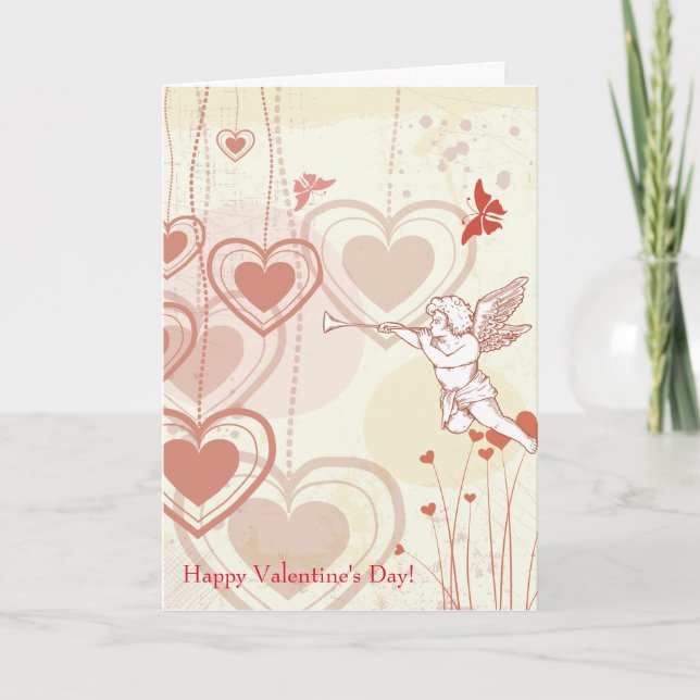 Happy Valentine's Day Cute Cupid Hearts Butterfly Holiday Card (Front)