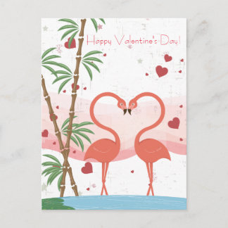 Happy Valentine's Day Cute Flamingo Hearts Bamboo Holiday Postcard