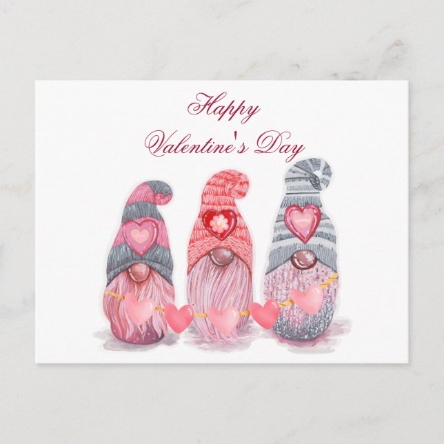 Happy Valentine's Day Cute Gnomes with Hearts Postcard (Front)