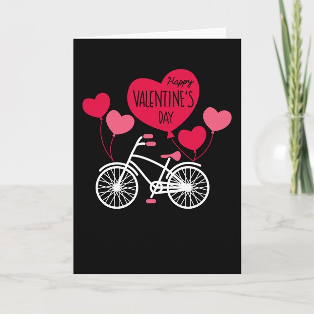 Happy Valentines Day Cute Heart Balloons Bicycle Card (Front)