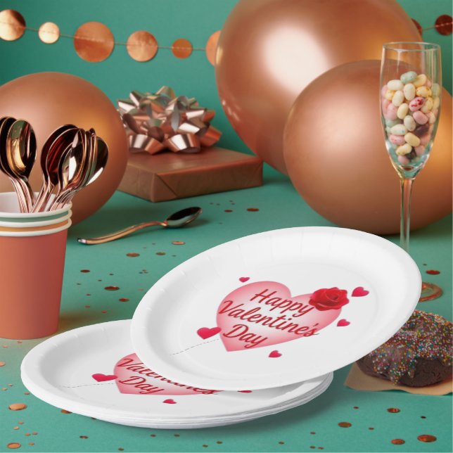 Happy Valentine's Day cute Heart Paper Plate (Multi)