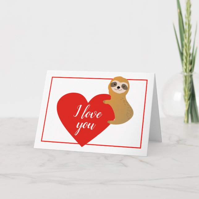 Happy Valentine's Day | Cute Heart Sloth Holiday Card (Front)