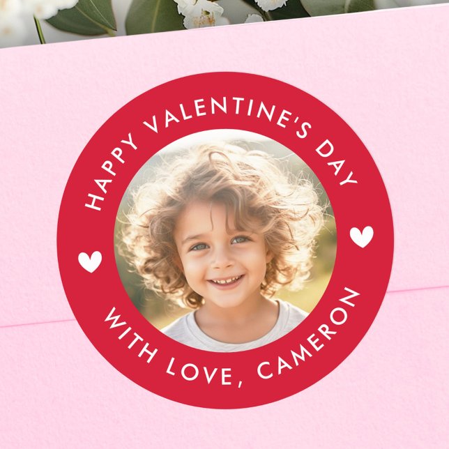 Happy Valentines day cute hearts red Classic Round Sticker (Happy Valentines day cute hearts red Classic Round Sticker)