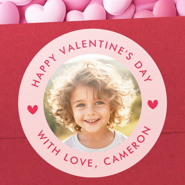 Happy Valentines day cute hearts red pink Classic Round Sticker (Happy Valentines day cute hearts red pink Classic Round Sticker)