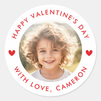 Happy Valentines day cute hearts red white Classic Round Sticker