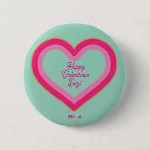 Happy Valentine's Day Cute Hot Pink Heart Girly 6 Cm Round Badge