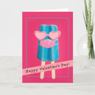 Happy Valentine's Day Cute Ice Pop in Face Mask Holiday Card