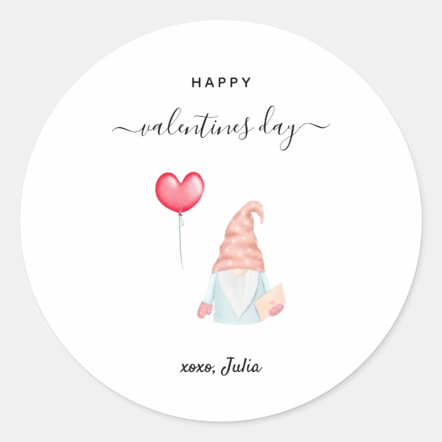 Happy Valentine's Day Cute Love Gnome Heart Classic Round Sticker (Front)