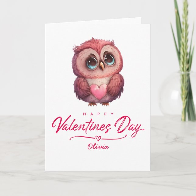 Happy Valentines Day Cute Owl Card (Front)