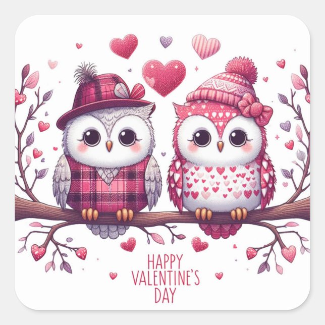 Happy Valentines Day Cute Owls Envelope Seal (Front)