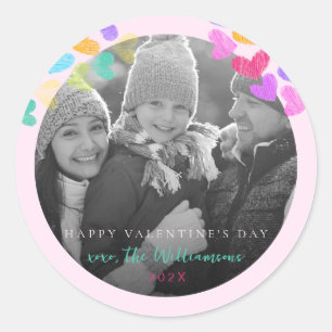 Happy Valentines Day Cute Pastel Hearts Photo Classic Round Sticker