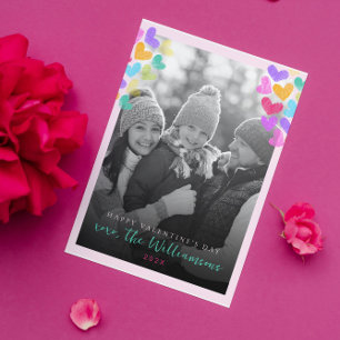 Happy Valentines Day Cute Pastel Hearts Photo Holiday Card