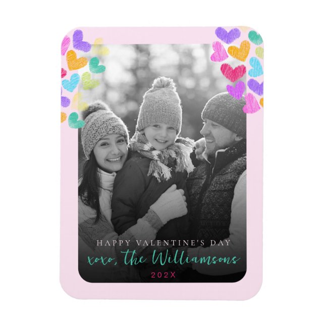 Happy Valentines Day Cute Pastel Hearts Photo Magnet (Vertical)