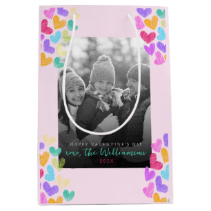 Happy Valentines Day Cute Pastel Hearts Photo Medium Gift Bag