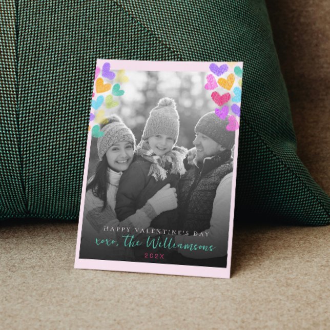 Happy Valentines Day Cute Pastel Hearts Photo Postcard (Creator Uploaded)