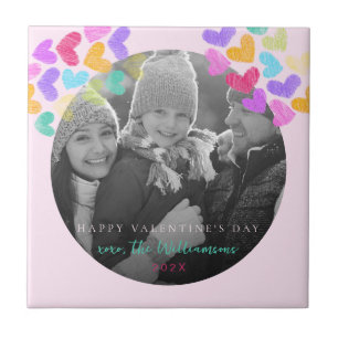 Happy Valentines Day Cute Pastel Hearts Photo Tile