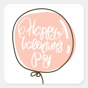 Happy Valentines day. Cute pink balloon. Modern Square Sticker