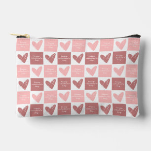Happy Valentine's Day Cute Pink Hearts Pattern Accessory Pouch