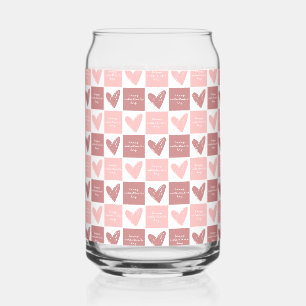 Happy Valentine's Day Cute Pink Hearts Pattern Can Glass