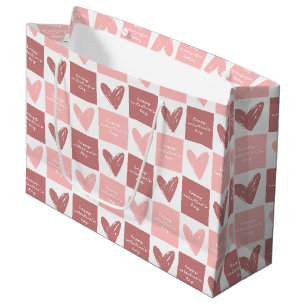 Happy Valentine's Day Cute Pink Hearts Pattern Large Gift Bag