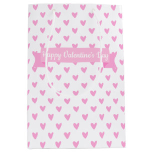Happy Valentine's Day Cute Pink Hearts Pattern Medium Gift Bag