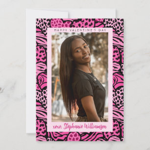 Happy Valentines Day Cute Pink Jungle Hearts Photo Holiday Card