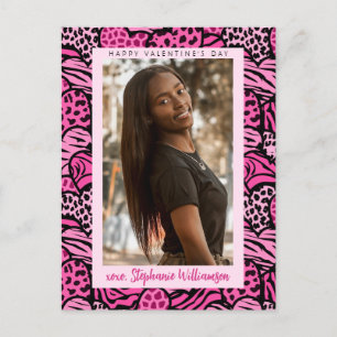 Happy Valentines Day Cute Pink Jungle Hearts Photo Holiday Postcard
