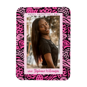 Happy Valentines Day Cute Pink Jungle Hearts Photo Magnet