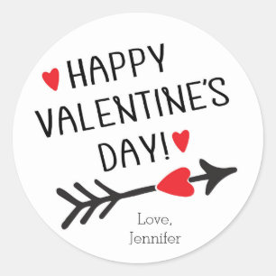 HAPPY VALENTINE'S DAY Cute Red Heart Arrow Modern Classic Round Sticker