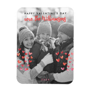 Happy Valentines Day Cute Red Hearts Family Photo Magnet