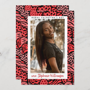 Happy Valentines Day Cute Red Jungle Hearts Photo Holiday Card