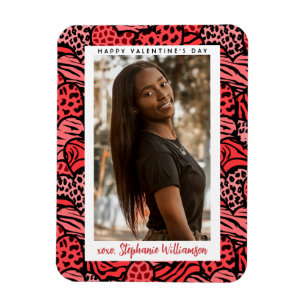 Happy Valentines Day Cute Red Jungle Hearts Photo Magnet