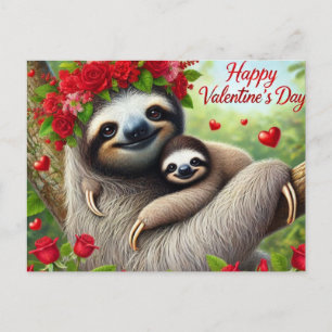 Happy Valentine's Day Cute Sloth Postcard