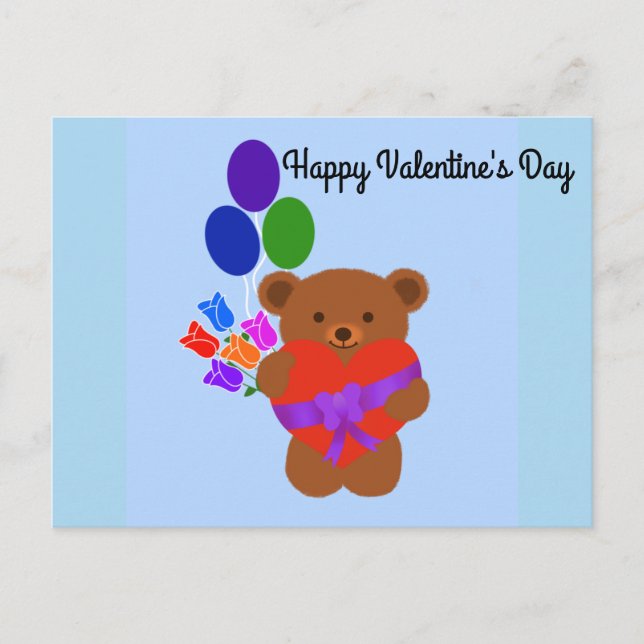 Happy Valentine's Day Cute Teddy Bear #3 Postcard (Front)