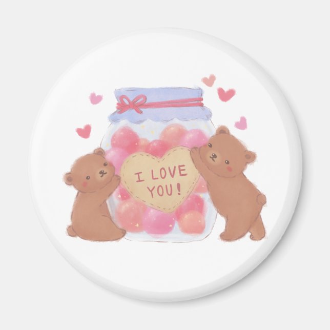 Happy Valentine's Day Cute Teddy Bears Magnet (Front)