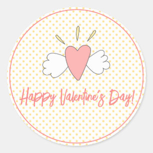 Happy Valentine's Day! Cute Winged Heart  Classic Round Sticker